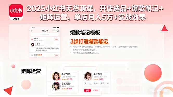 2025小红书无货源课，开店选品+爆款笔记+矩阵运营，单店月入5万+实战效果-优优云创网