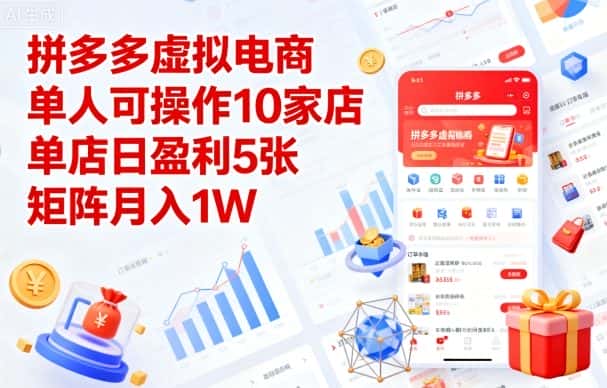 拼多多虚拟电商，单人可操作10家店，单店日盈利5张，矩阵月入1W+【揭秘】-优优云创网