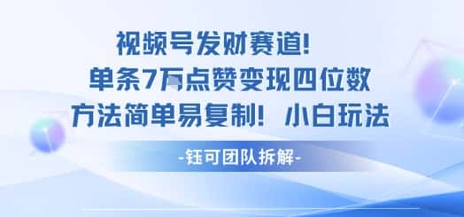 视频号发财赛道单条7W点赞变现四位数方法简单易复制小白玩法-优优云创网