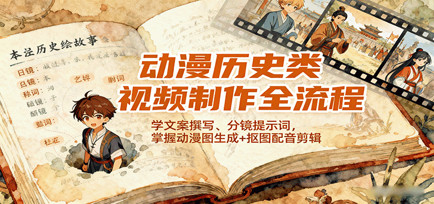动漫历史类视频制作全流程，学文案撰写、分镜提示词，掌握动漫图生成+抠图配音剪辑-优优云创网