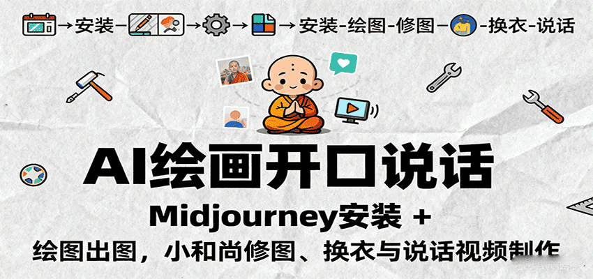 AI绘画开口说话,Midjourney安装 + 绘图出图,小和尚修图、换衣与说话视频制作-优优云创网