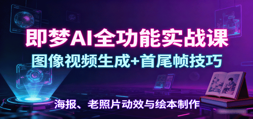 即梦AI全功能实战课:图像视频生成+首尾帧技巧,海报、老照片动效与绘本制作-优优云创网
