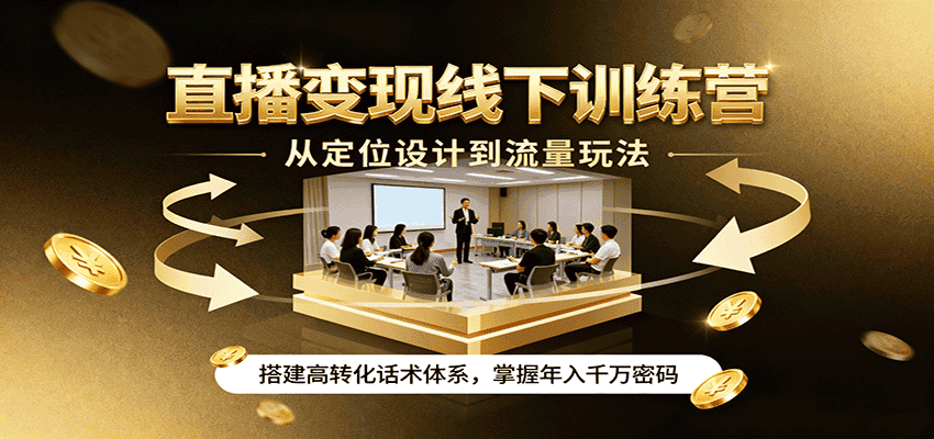 直播变现线下训练营,从定位设计到流量玩法,搭建高转化话术体系,掌握年入千万密码-优优云创网