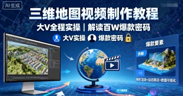 三维地图视频制作教程，大V全程实操，解读百W爆款密码-优优云创网