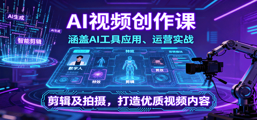 AI视频创作课,涵盖AI工具应用、运营实战、剪辑及拍摄,打造优质视频内容-优优云创网