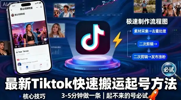 最新Tiktok快速搬运快速起号方法，3-5分钟做一条，起不来的号可以试试-优优云创网