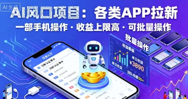 AI风口项目，各类APP拉新，一部手机就可以操作，收益上限高，可批量操作-优优云创网