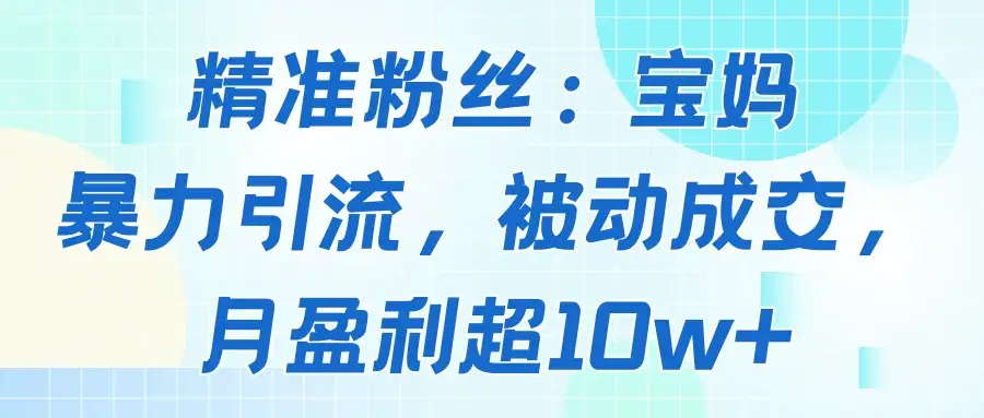 精准粉丝：宝妈暴力引流方法，被动成交，月盈利超10w+-优优云创网
