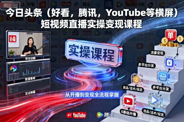 今日头条(好看，腾讯，YouTube等横屏)短视频直播实操变现课程-优优云创网
