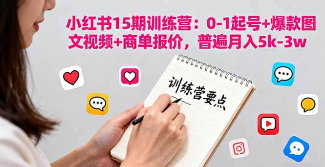 小红书15期训练营：0-1起号+爆款图文视频+商单报价，普遍月入5k-3w-优优云创网