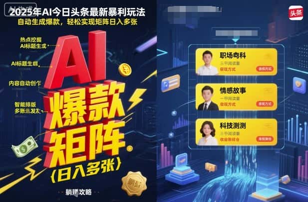 2025年AI今日头条最新暴利玩法,自动生成爆款,轻松实现矩阵日入多张-优优云创网