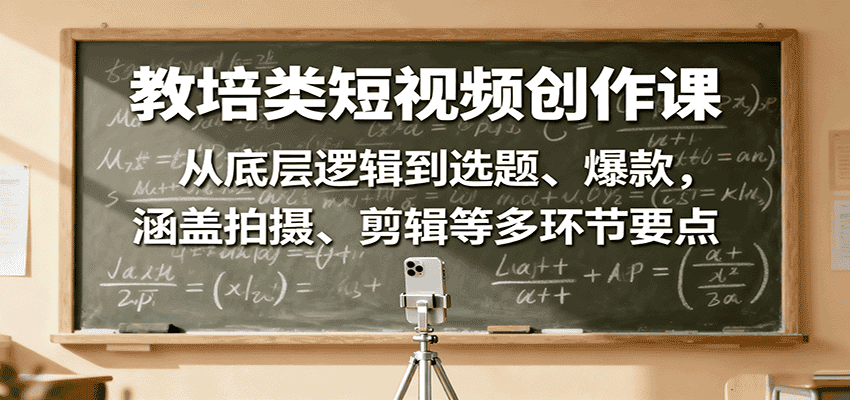 教培类短视频创作课:从底层逻辑到选题、爆款,涵盖拍摄、剪辑等多环节要点-优优云创网