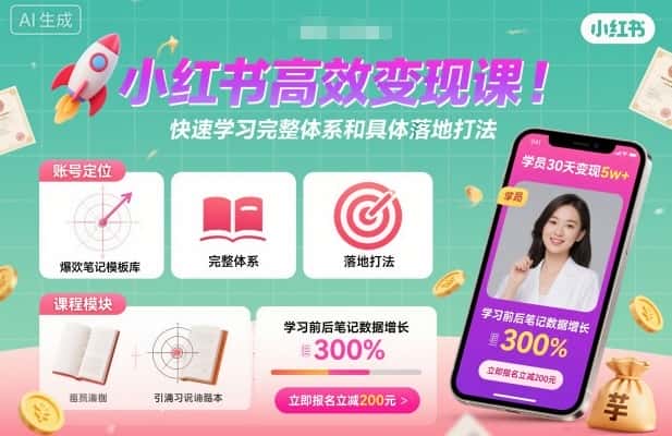 小红书高效变现课，快速学习小红书完整体系和具体落地打法-优优云创网