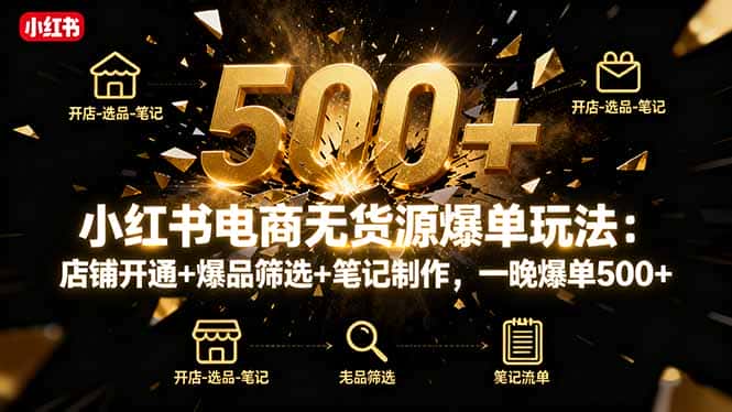 小红书电商无货源爆单玩法：店铺开通+爆品筛选+笔记制作，一晚爆单500+-优优云创网