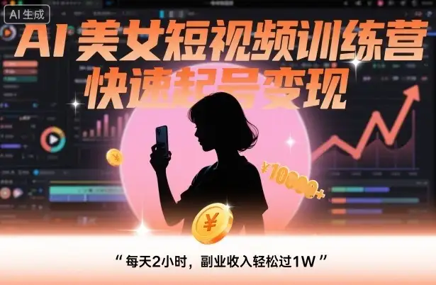 【精】AI美女短视频训练营，快速起号变现，每天2小时，副业收入轻松过1W-优优云创网