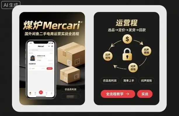 【精】煤炉Mercari国外闲鱼二手电商运营实战全流程，仿品高利润，简单上手，闷声搞钱-优优云创网