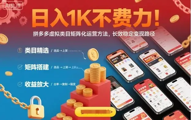 日入1K不费力！拼多多虚拟类目矩阵化运营方法，长效稳定变现路径-优优云创网