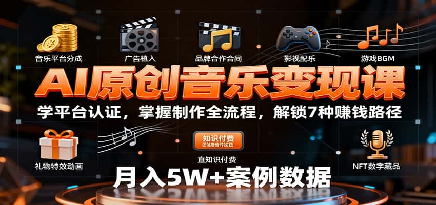 AI原创音乐变现课:学平台认证,掌握制作全流程,解锁7种赚钱路径-优优云创网