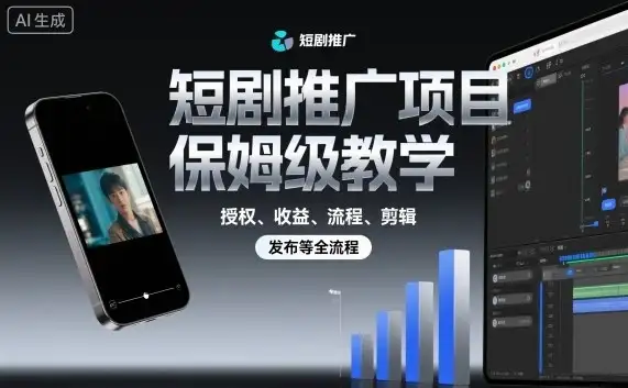 【精】短剧推广项目保姆级教学，授权、收益、流程、剪辑，发布等全流程-优优云创网