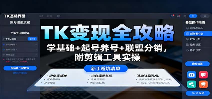 TK变现全攻略:学基础+起号养号+联盟分销,附剪辑工具实操-优优云创网