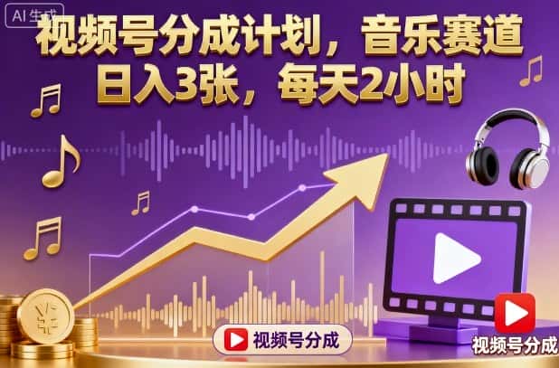 视频号分成计划，音乐赛道，日入3张，每天2小时-优优云创网