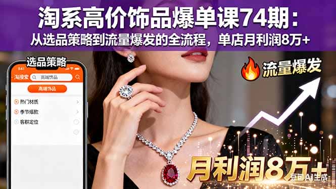 淘系高价饰品爆单课74期：从选品策略到流量爆发的全流程，单店月利润8万+-优优云创网