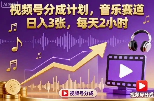 视频号分成计划，音乐赛道，日入3张，每天2小时-优优云创网