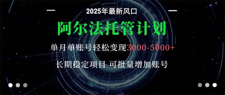 阿尔法托管计划 单账号月入3000-5000，长期稳定项目，新手小白轻松上手。-优优云创网