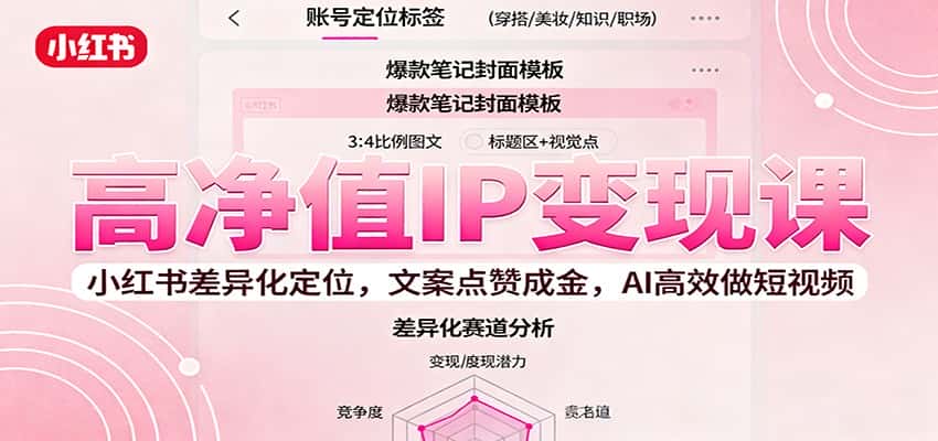 高净值IP变现课:小红书差异化定位,文案点赞成金, AI高效做短视频-优优云创网