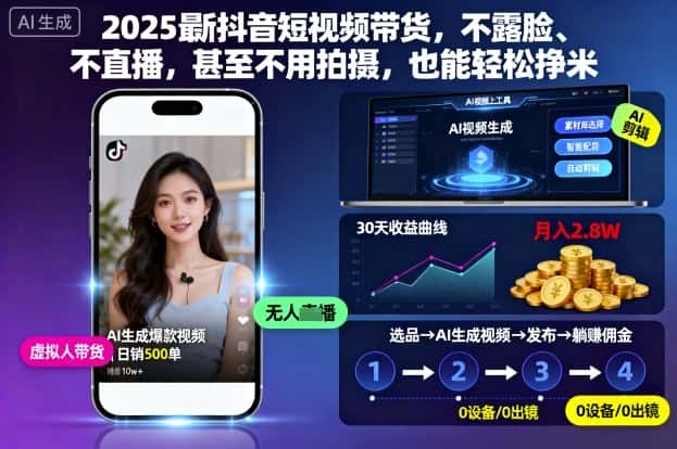 2025最新抖音短视频带货，不露脸、不直播，甚至不用拍摄，也能轻松挣米-优优云创网