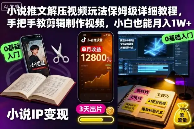 【精】小说推文解压视频玩法保姆级详细教程，手把手教剪辑制作视频，小白也能月入1W+-优优云创网
