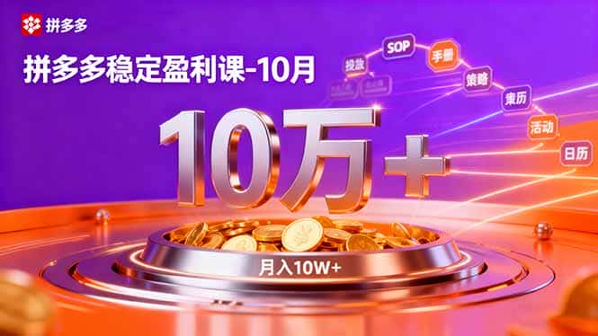 拼多多稳定盈利课-10月，强付费SOP+微付费高投产+活动矩阵，单店月入10万+-优优云创网