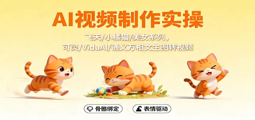 AI视频制作实操,飞天/小橘猫/美女系列,可灵/ViduAl/通义万相文生图转视频-优优云创网