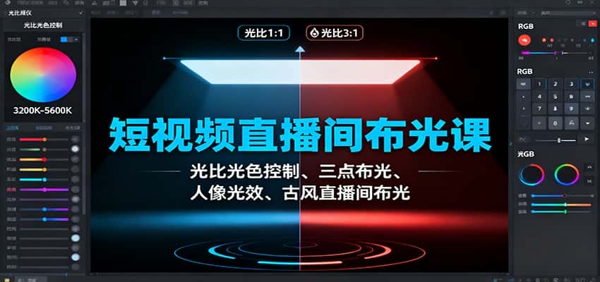 短视频直播间布光课:光比光色控制、三点布光、人像光效、古风直播间布光-优优云创网