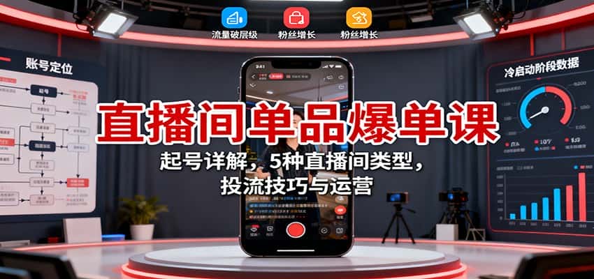 直播间单品爆单课:起号详解,5种直播间类型,投流技巧与运营-优优云创网