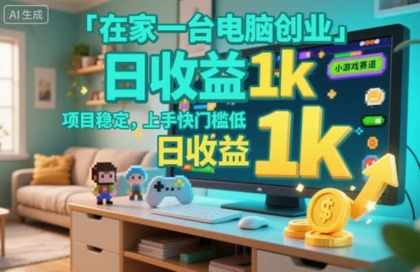 在家一台电脑创业，小游戏赛道，项目稳定，上手快门槛低，日收益1k+【揭秘】-优优云创网