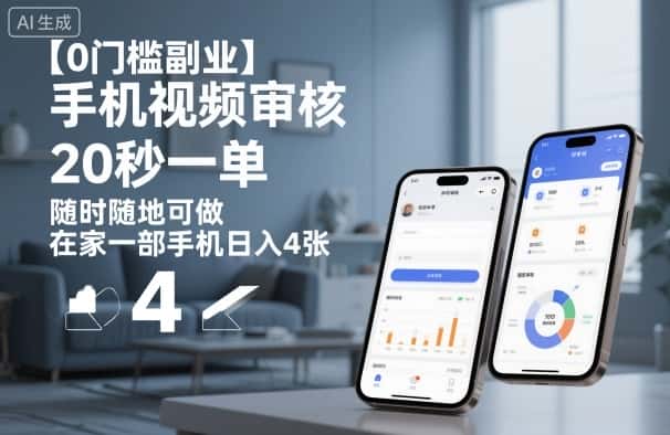 【0门槛副业】手机视频审核，20秒一单，随时随地可做，在家一部手机日入4张【揭秘】-优优云创网