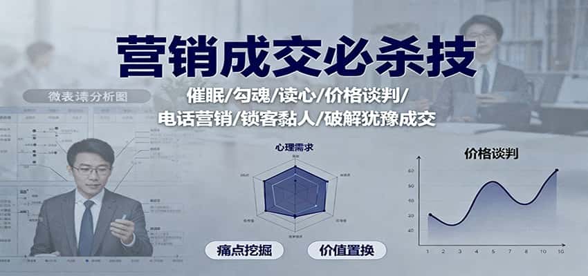 营销成交必杀技:催眠/勾魂/读心/价格谈判/电话营销/锁客黏人/破解犹豫成交-优优云创网