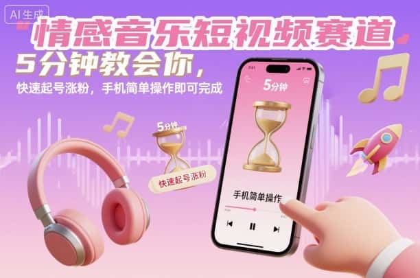 情感音乐短视频赛道，5分钟教会你，快速起号涨粉，手机简单操作即可完成-优优云创网