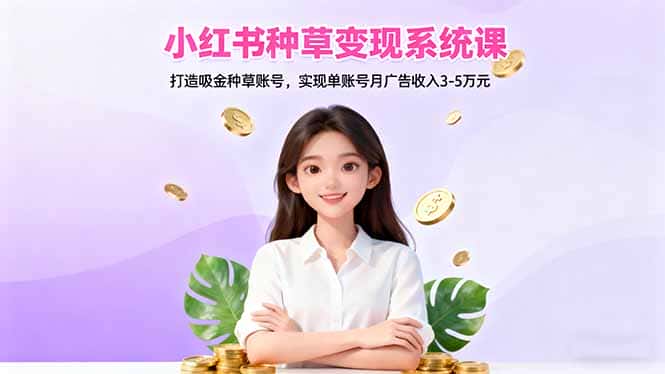 小红书种草变现系统课：打造吸金种草账号，实现单账号月广告收入3-5万元-优优云创网