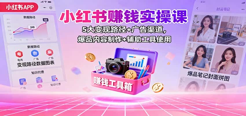 小红书赚钱实操课:5大变现路径+广告渠道,爆品内容制作+辅助工具使用-优优云创网