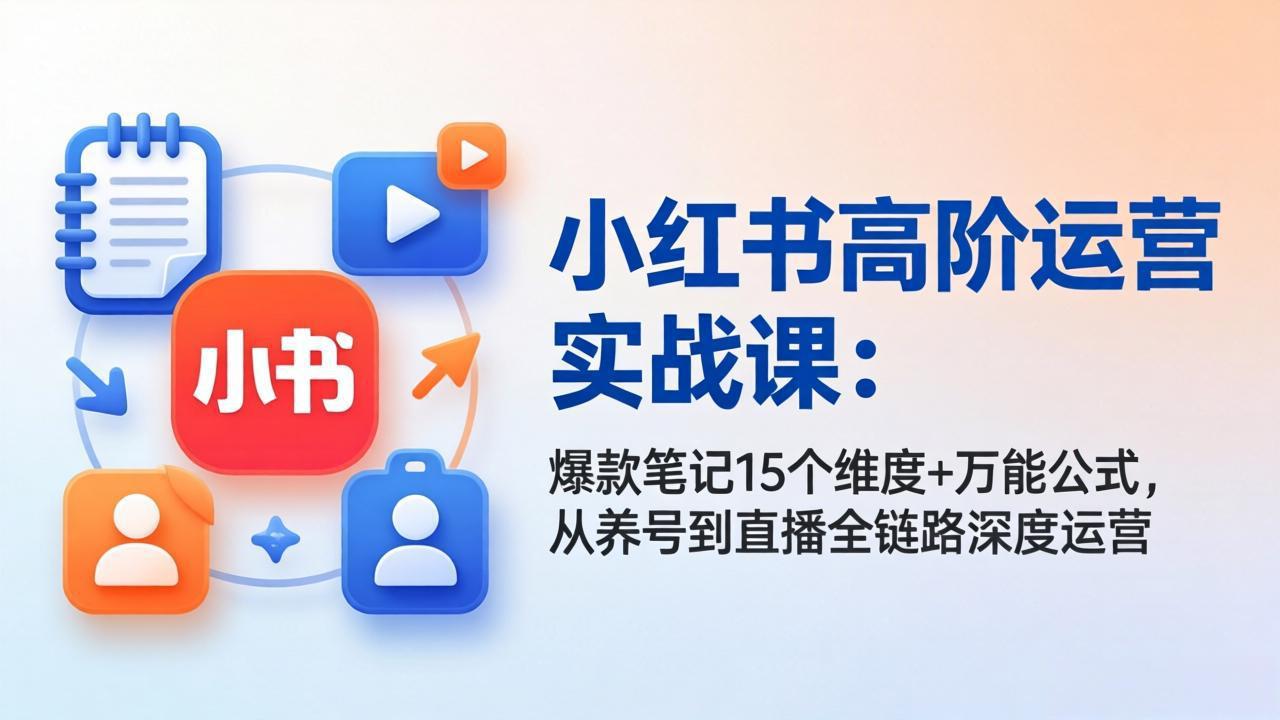 小红书高阶运营实战课：爆款笔记15个维度+万能公式，从养号到直播全链路深度运营-优优云创网