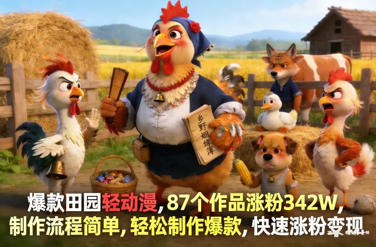 20260402142220798-aa4f00f93ef2a15c2c70e56e5e1fbb74 爆款田园轻动漫,87个作品涨粉342W,制作流程简单,轻松制作爆款,快速涨粉变现