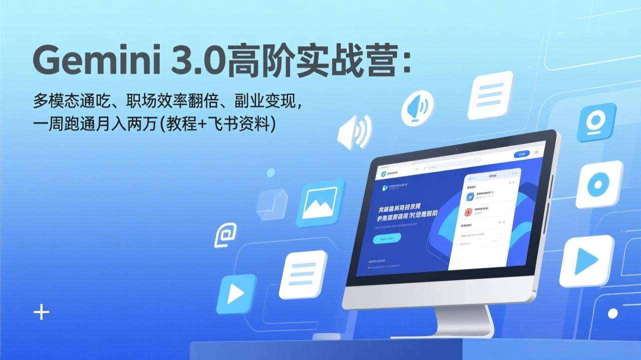 Gemini 3.0高阶实战营：多模态通吃、职场效率翻倍、副业变现，一周跑通月入两万(教程+飞书资料-优优云创网
