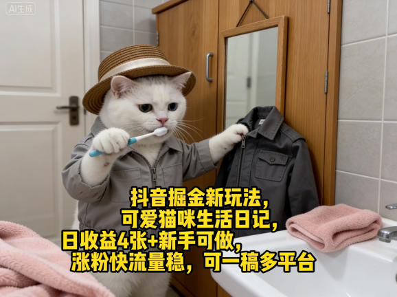 20260402161635711-8563d2f569b716d8ce1b8adc6027bb90 抖音掘金新玩法,可爱猫咪生活日记,日收益4张+新手可做,涨粉快流量稳,可一稿多平台