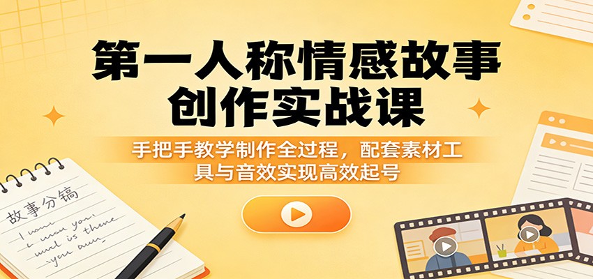 第一人称情感故事创作实战课：手把手教学制作全过程，配套素材工具与音效实现高效起号-优优云创网