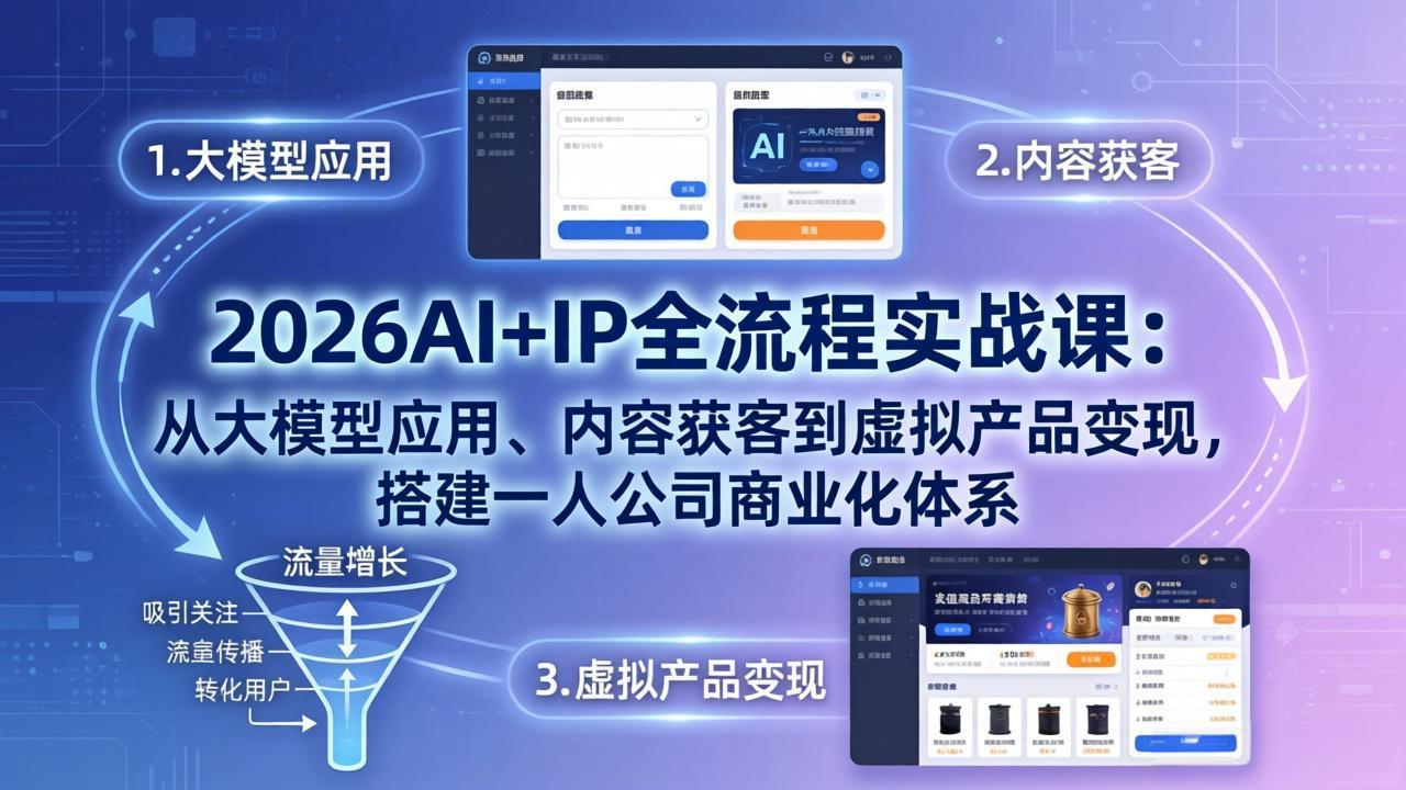 2026AI+IP全流程实战课:从大模型应用、内容获客到虚拟产品变现,搭建一人公司商业化体系-优优云创网
