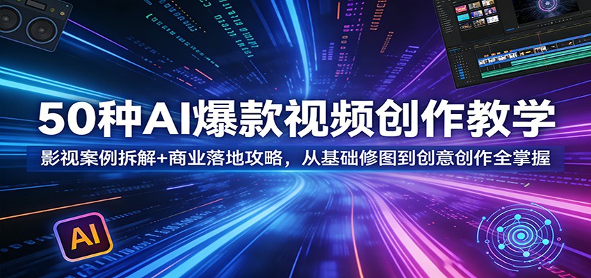 50种AI爆款视频创作教学：影视案例拆解+商业落地攻略，从基础修图到创意创作全掌握-优优云创网