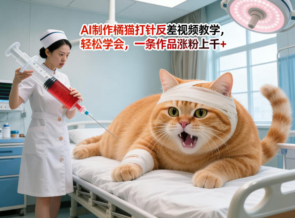 AI制作橘猫打针反差视频教学，轻松学会，一条作品涨粉上千+-优优云创网