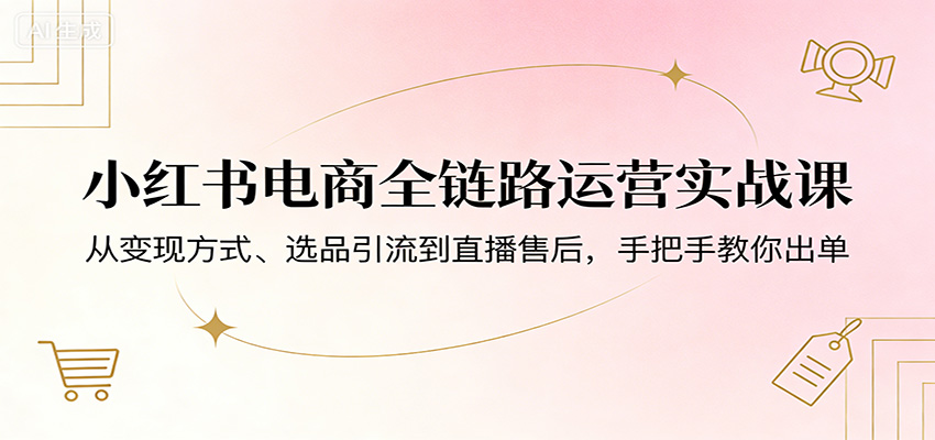 小红书电商全链路运营实战课：从变现方式、选品引流到直播售后，手把手教你出单-优优云创网